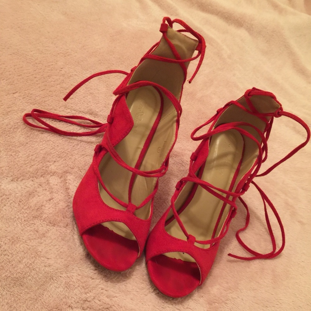 Red lace up heels